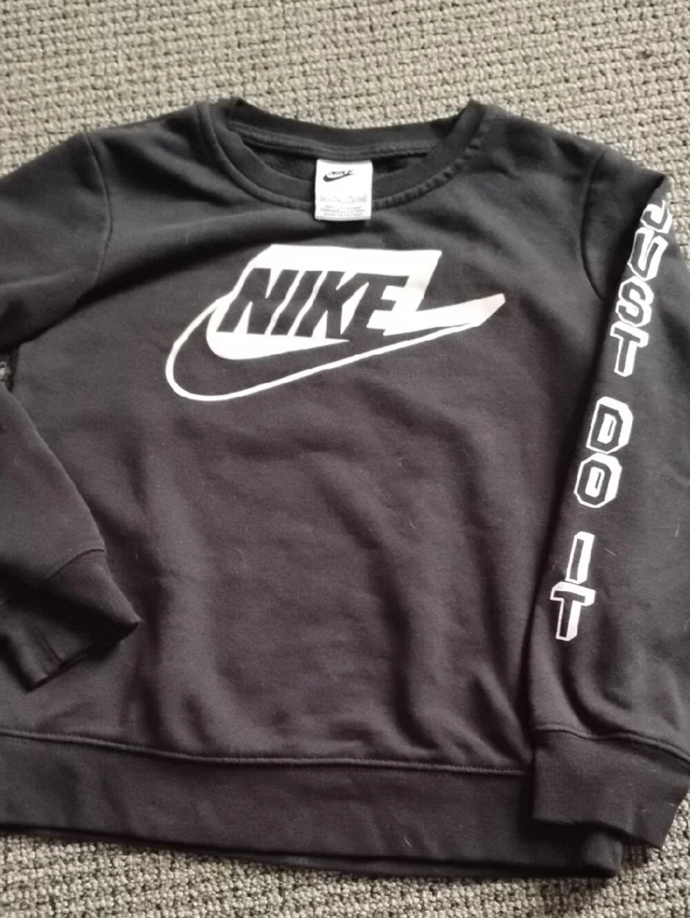 Nike Black Crewneck Sweatshirt with‎ White Logo and 'Just Do It' Sleeve